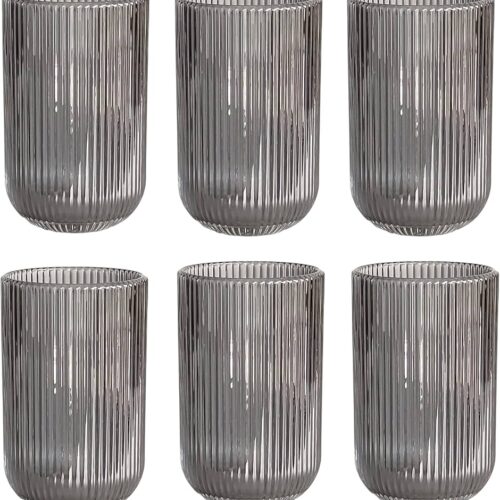 IMG_0520 Chrome Black Lined Pattern Drinking Glass