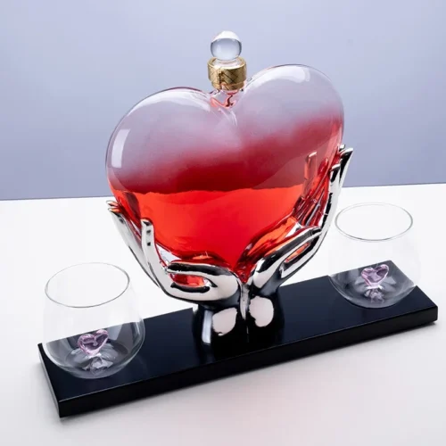 Heart in palm wine decanter