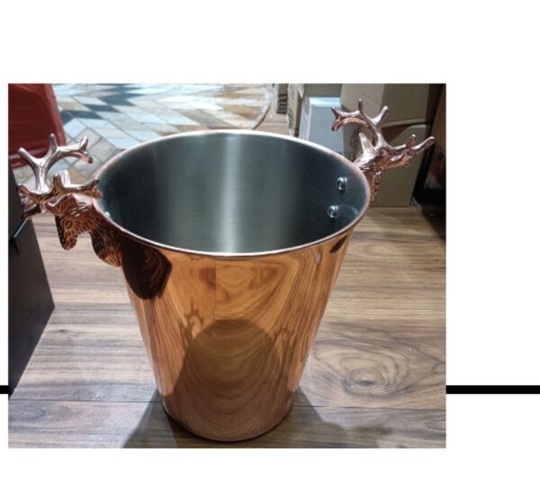 Rose gold ice bucket with deer head handle