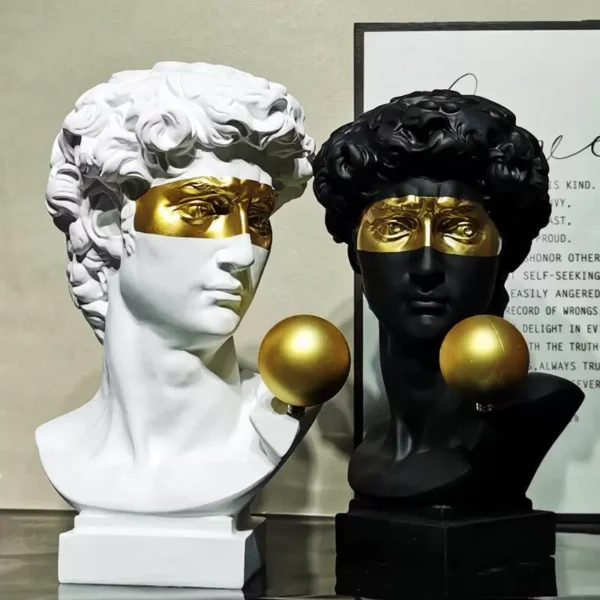 Bust Of David Sculpture With Golden Ball