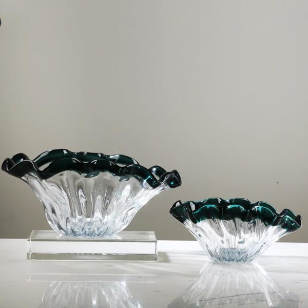 Green and Clear Oval Fruit Bowl