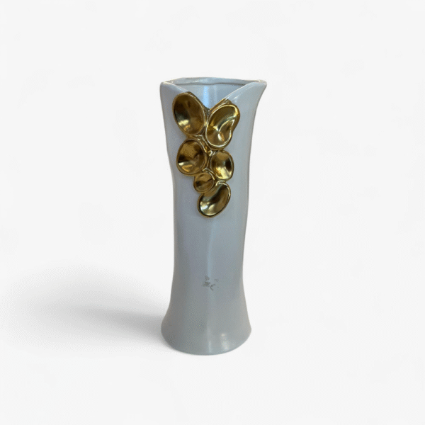 White and gold ceramic vase large