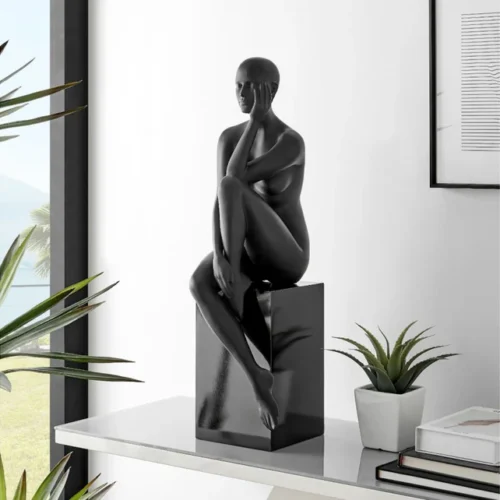 Metallic grey thinking woman