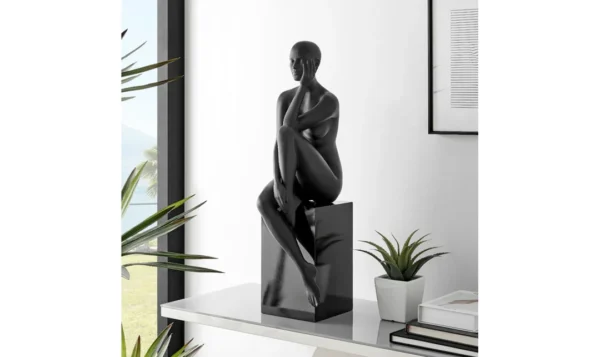 Metallic grey thinking woman