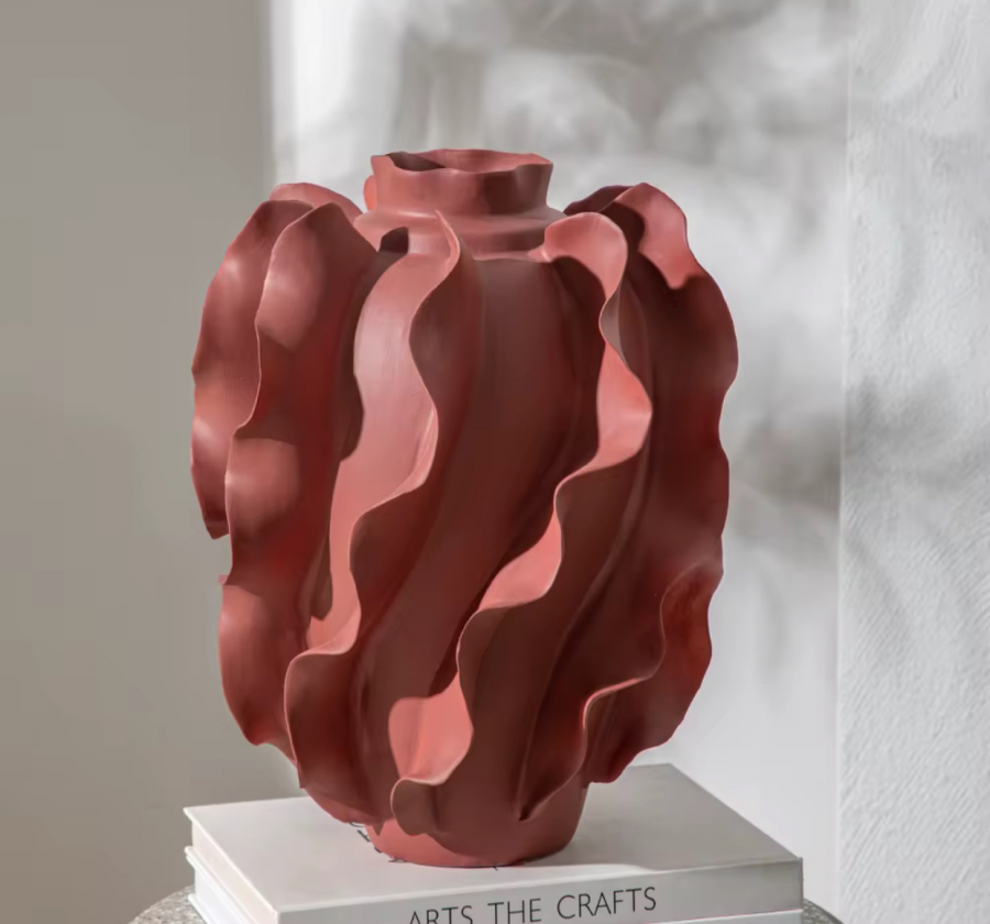 Beige ceramic wavy vase
